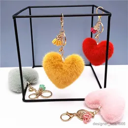Keychains Lanyards Colorful Heart Pompom Keychain Mini Tassel Pendant for Women Fashion Plush Ball Bag Ornament Car Keyring Accessories Party Gift