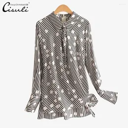 Blusas femininas cisuli impressa camisa de seda pura Mulberry de manga comprida Padrão de estilo de estilo de estilo de estilo