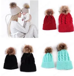 6 cores insp mãe e eu bebês garotos meninas gorrosas adultos inverno crochet pom pom pom hats crianças recém -nascidas por 03 anos5099940