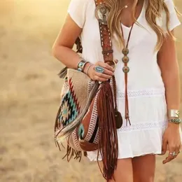 이브닝 가방 빈티지 여성 손 승화 표지 표범 술 Tassel Aztec Crossbody Bag Bohemian 어깨