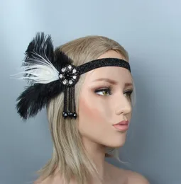 Kopfbedeckungen 1920er Jahre Great Gatsby Black Bridal Stirnband Feather Schönheit Mädchen Feder Hochzeit Königin Quasten Quittler Prinzessin Geburtstagsfeier6334522