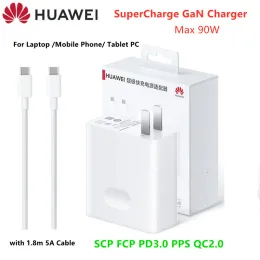 Laddare Huawei Supercharge Gan Charger Max 90W Typec -utgång med 1,8m 5A -kabel QC PD Fast Charge för Huawei Laptop/Telefoner för MacBook