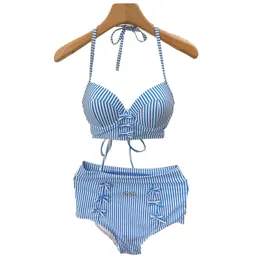 Halter Bikini Set Fashion Striped Swimsuit Bikini Sexig Stretch badkläder Underkläder Push Up Bh Brias Set For Women Summer Surf Vacation Bathing Suit