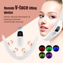 Microcurrent Face Lifting Machine Compress 6 lägen ansiktsmassager LED Double Chin Borttagning Skönhetsinstrument Remote Control 240425