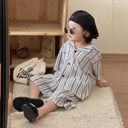 Clothing Sets Summer Childrens Set 2024 Korean Casual Fashion Printed Shirt And Pants Two Piece Lightweight Cool Striped For Outdoor