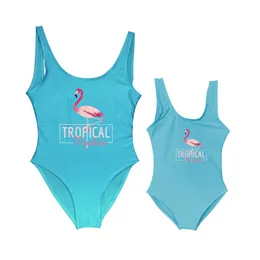 Mutter und Kinder Tochter Flamingo Tropical Paradise süße One -Stück Badeanzug Frauen Baby Mädchen Badeanzug Badeanzug Swimsui 240415