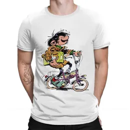 Мужские футболки забавные мультипликационные печати хлопковые рубашки Hombre Gaston Lagaffe Anime Men Fashion Strtwear для взрослых футболка T240425