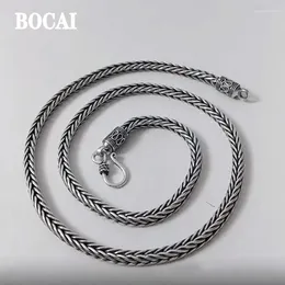 سلاسل Bocai S925 نقي الفضة من المنسوجة يدويًا سلسلة عارضة سميكة وطويلة قلادة تايلاندية تايلاندية