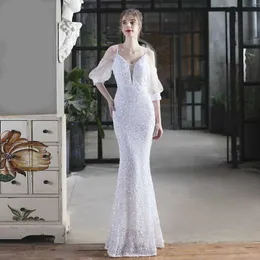 Runway Dresses Yidingzs 2022 Sexig Off Shoulder Long White Sequin Evening Dress New Women Party Strap Dress Y240426