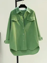 Frauenblusen jmprs übergroße Frauen Cord -Hemd Lose Langarm Pure Cotton Button Hemden lässige koreanische grüne weibliche Tops
