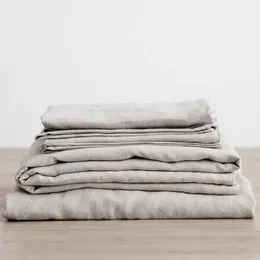 3PCS 100% Zestaw Linen Linen Arkusz Naturalny arkusze łóżka Lleny 2 Poduszki Błębia miękka część łóżka złoża wiejskiego Płaska arkusz 240424