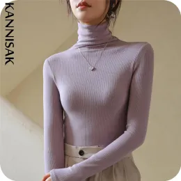 T-Shirts KANNISAK Turtleneck Women Tshirt Long Sleeve Velvet Warm Inner Wear Autumn Winter Fashion Korean Slim Fit Lady Bottoming Shirt