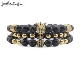 Bracelets de charme 3pcsset Luxury Natural Stone Bads Crown Cz Ball Braiding Men Bangles para jóias5153227