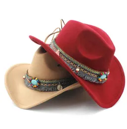 Dziecięcy wełna pusta kowbojska kapelusz z Tassel Belt Kids Girl Jazz Hat Cowgirl Sombrero Cap Size 5254 cm przez 48 lat Q08057221777