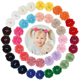 Klänningar 40st 2 "Chiffon Flower Hair Bows Helt fodrad blomma Tiny Hair Clips Fint hårflickor för spädbarn Småbarnsuppsättning med 20 par