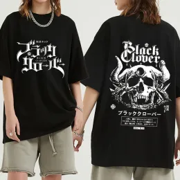 Skjortor roliga anime svart klöver fördubblar tryck tshirt mäns haruku grafik t shirt streetwear cool hip hop tee shirt överdimensionerad