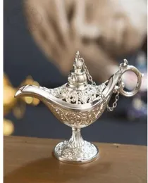 Elegant vintage metall snidad Aladdin Lamp Light Wishing Tea Oil Pot Decoration Collectible Saving Collection Arts Craft Gift1339423