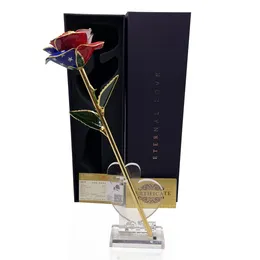 Fiori decorativi Bellissima bandiera USA degnò la rosa placcata in oro 24k con scatola regalo e love per San Valentino