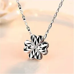 Pendants Trendy Lathes-carved Clover Pendant Necklace For Girl Choker Accessories Silver Chain Clavicle Female Christmas