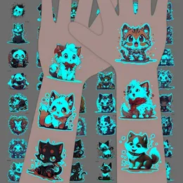 Tatuagem Transferência de 25 folhas Blue Tattoo Stickers Luminous Cartoon CARAÇÃO CATO CAT PANDA FOX PET PET PET TATTOOS