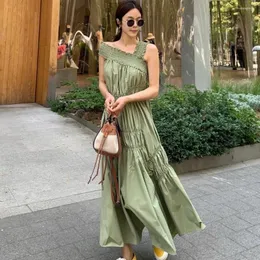 Casual Dresses Women's Summer Vintage Irregular Long Tank Dress Cotton Sleeveless Elegant Elastic Maxi Sundress 2024 Korea