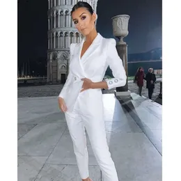 Frauen Abend sexy Kleider Einfache Anzüge Weißer Blazer gegen Hals Doppelbrustes offizielles Büro -Outfit Lady Hosenanzug 2 Stück Prom Partykleider (Jacke+Hosen) (Jacke+)