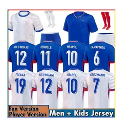 Francuski 2024 Euro Cup Home Away Jersey Mbappe koszulki piłkarskie Dembele Camavinga Kante Maillot de Foot Zidane Griezmann Kids Men Fan Fan Player Football Kit