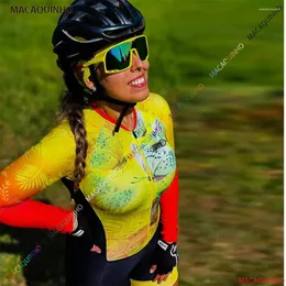Set da corsa Macaquinho kafit turista per ciclismo femminile WMYF Abiti a maniche lunghe 2024 Kit ciclista blu per brasile pedale
