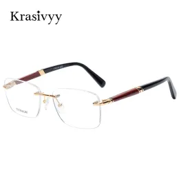 Lentes Krasivyy sem orla de madeira de madeira moldura homens leves óculos ópticos de moldura Miopia espetáculos de miopia titânio