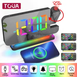Tillbehör LED -projektion Digital väckarklocka Färgglad dynamisk RGB nattljus Tunga Sleepers Clock USB Laddare Kid Alarmklocka för sovrummet
