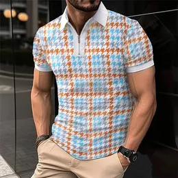 Summer Mens POLO Shirt With Lapel Zip Casual Fashion Street Personality Style comfortable Breathable Short Sleeve Top 240423