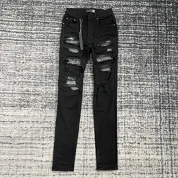 Jeans maschile am marca jeans jeans matita lacrima elastica adatta per il buco lacrima alla moda maschile e il design di perforazione pantaloni in jeans ultra-sottile pantaloni punk stylel2404