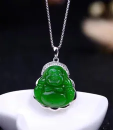 Klasyczny nowy S925 z certyfikatem Sterling Srebrny Naturalny Chińskie Green Jade Women Jasper Pendant Buddha Naszyjnik 4922704