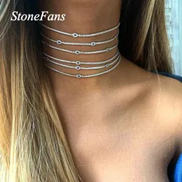 Colares Stonefans Moda Stromestone Tennis Charms Cheker For Women Blue Mal Ey Ey Eye Colar Silver Color Collar Chain Jóias