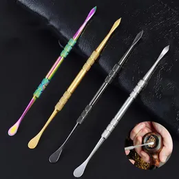 SS Rainbow Silver Metal Wax Dabber Tool 122mm Tobacco Spoon Paste Clean Smoking Accessories Double Headed Atomizers Dry Herb Dabber Nail quartz Banger Water Pipes