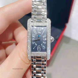 Ratten som arbetar automatiska klockor Carter Tank 18K Platinum Backset Diamond Grey Faced Rectangular Quartz Womens Watch