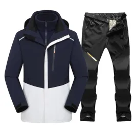 Giacche da sci inverno per gli uomini addensano la giacca impermeabile calda e i pantaloni snowboard cappotto da sci esterno da campeggio da campeggio da campeggio