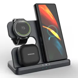 15W 3 في 1 شاحن لاسلكي Stand Stand Fast Charging Dock Station for Samsung Z Flip S24 Ultra S23 Fe S22 S21 S20 Galaxy Watch 5 4 3 Active 2 Gear S4 Buds Pro Live