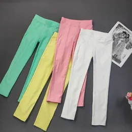 Calça calças calças infantis primavera e outono Candy Elastic Pants Girls Mirls Color Solid Tight Fitting 2-11y Baby Summer Leg Pantsl2404