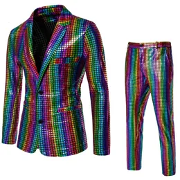 Mode Herren-Paillettenstempel Stempelanzug Disco Cosplay Party Stufe Nachtclub glänzende und coole Aufführungsanzug Set Größen-3xl 240420