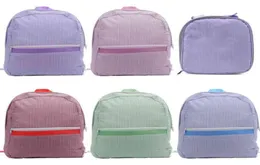 Trendy School Bags Backpacks Outdoor Storage Children Student Seersucker Backpack Schoolbag Lunch Bag Stripe Solid Colors High Cap4383558