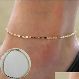 Anklets Simple Woman Casual/Sporty 14K Gold Chain Women Ankelarmband Smycken Drop Leverans OTRS7