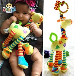 Mobiler# Soft Giraffe Animal Handbells Rattles Plush Infant Baby Development Handle Toys Hot Selling With Teether Baby Toy för nyfödda D240426