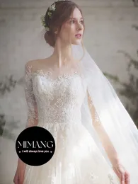 디자이너 가벼운 웨딩 드레스 2024 새로운 신부 웨딩 단순 숲 스타일 긴 슬리브 슈퍼 꿈꾸는 코트 열차