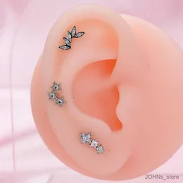 Dangle Chandelier 1PC Stainless Steel Fashion Cz Leaf Ear Studs Cartilage Earring for Women Star Flower Zircon Small Stud Earring Piercing Jewelry