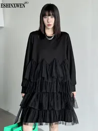 Casual Dresses Eshin Round Collar Long Sleeve Patchwork Gauze Mini Short Dress For Women 2024 Autumn Fashion Feamle Y2k TH5887