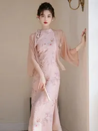 Casual klänningar Förbättrad kinesisk stil qipao ärmlös halterhals cheongsam klänning smal kroppskon elegant sommarparti rosa tryckta kvinnor