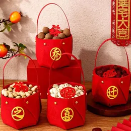 Geschenkverpackung 4pcs Stoff Chinesische Hochzeits Süßwaren Beutel Handle Big Red Boxs Dessert Party Joy Housewarming Korb