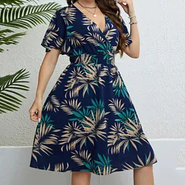 Abiti casual Floro festa una linea Boho plus Donne floreali a V Pressa vestita senza maniche Vestitidos Femenino