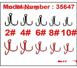 100pcs 35647 High Carbon Steel Treble Fishing Hooks Red Black Round Bent Triple Hard qylORJ bdepack20016398304